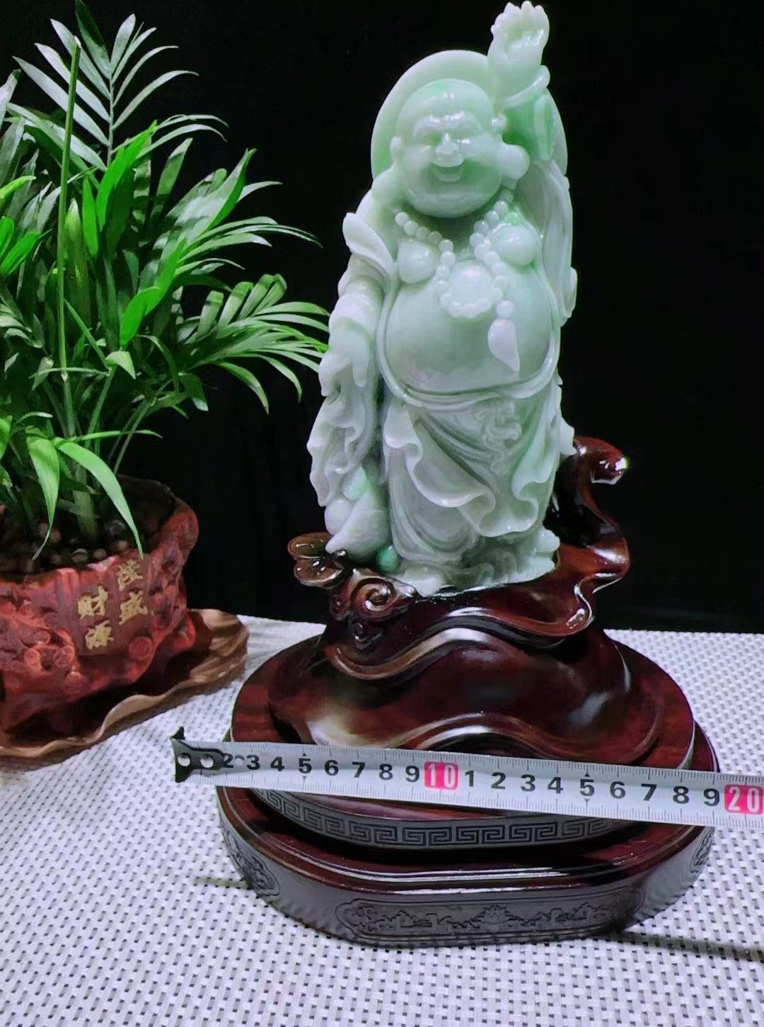 Buddha statuette Maitreya Milefo natural grade A jadeite from Burma, with certificate