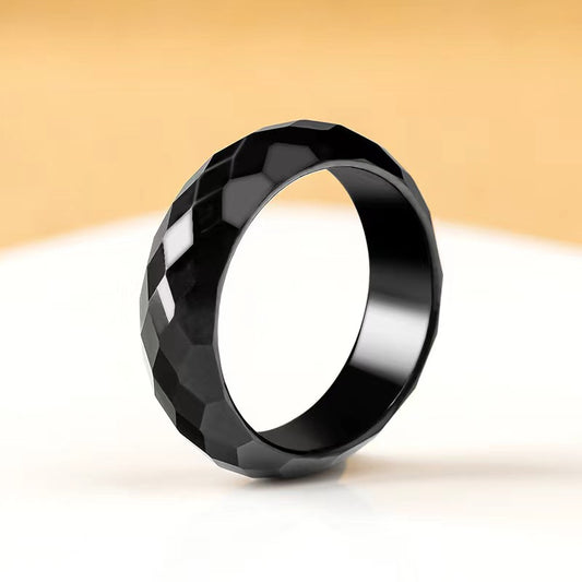 Hot selling fashion black real jade multi faceted ring diamond cut face jadeite rings