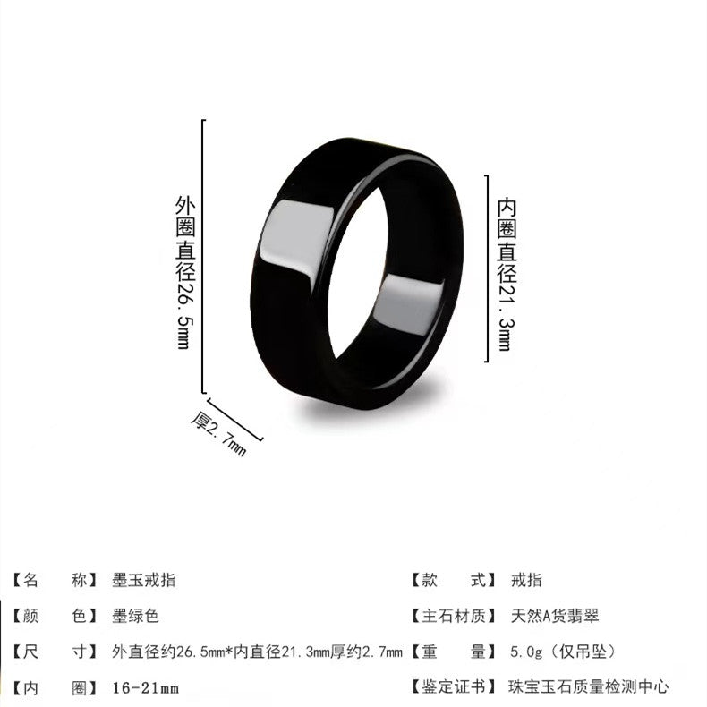 Wholesale Burmese Real Fine Jade Ring Men Authentic Thick Stacking Black Jadeite Ring Band