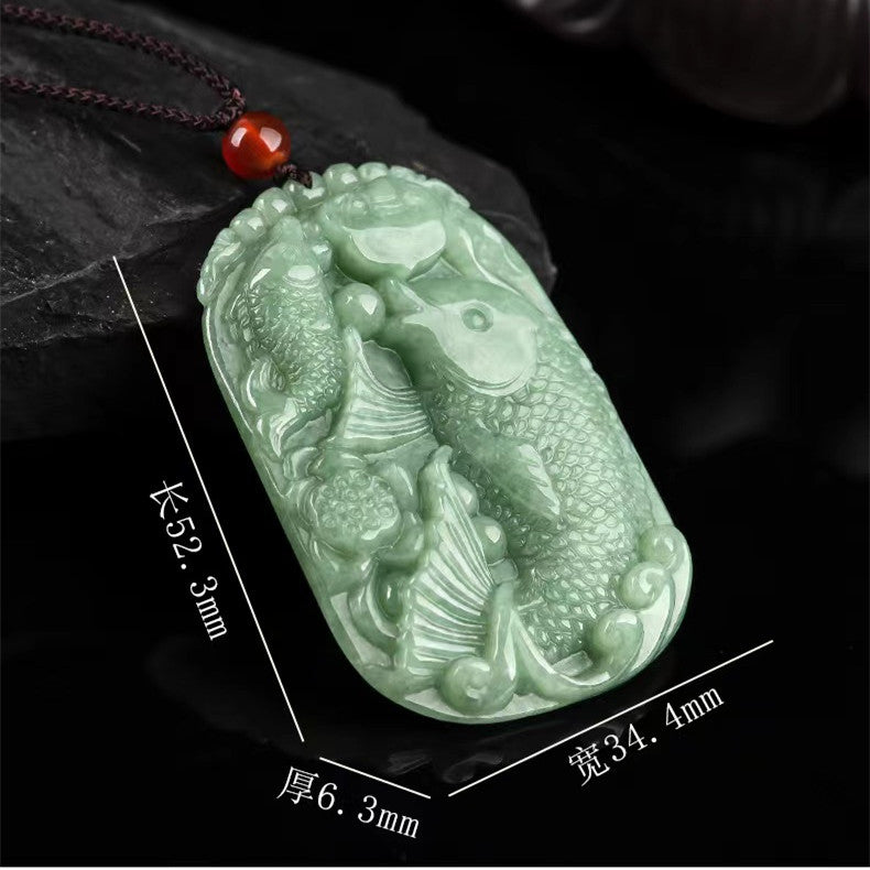 Real Green Jade Fish Necklace Chinese Koi Carp Pendant