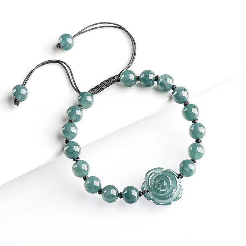 Authentic Icy Green Jade Rose Bracelet Handcrafted Flower Blossom Charm