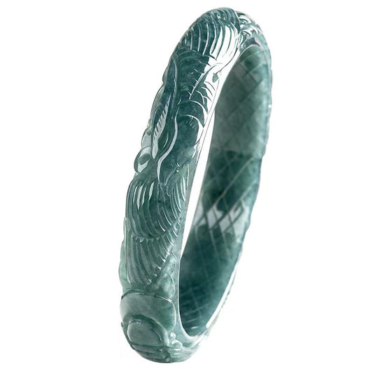 50mm-60mm Certified Natural Jade Grade A Jadeite Dragon and Phoenix Bangle