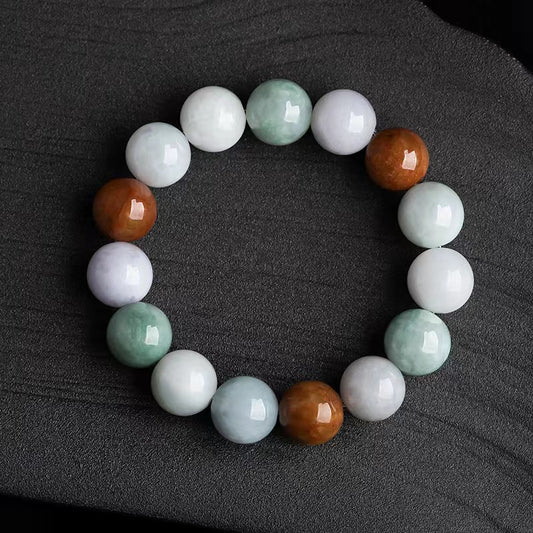 Wholesale Burmese Jadeite White Green Red Three Color Jade Beads Bracelet