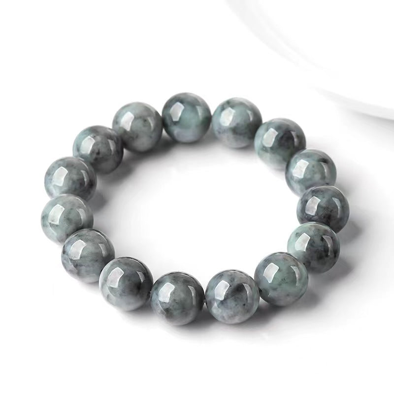 Certified Natural Grade A Icy Wuji Jadeite Fei Cui Smoke Gray 13mm Round Beads Jade Beacelet