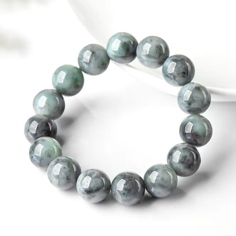 Certified Natural Grade A Icy Wuji Jadeite Fei Cui Smoke Gray 13mm Round Beads Jade Beacelet