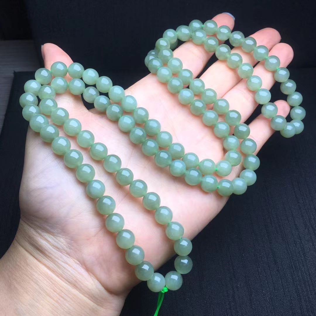 8mm Beads Certified Natural Hetian Jade Qinghai Green Nephrite Necklace