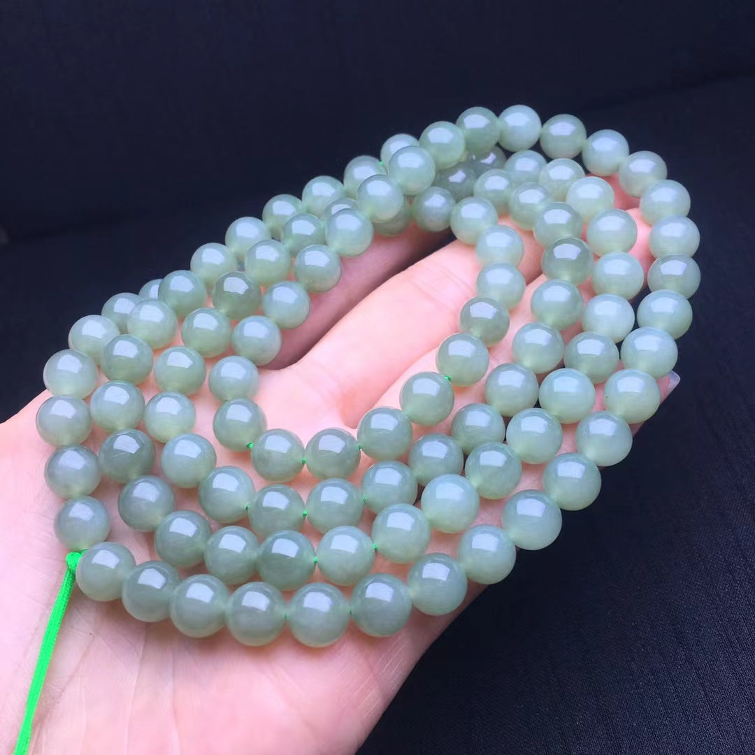 8mm Beads Certified Natural Hetian Jade Qinghai Green Nephrite Necklace