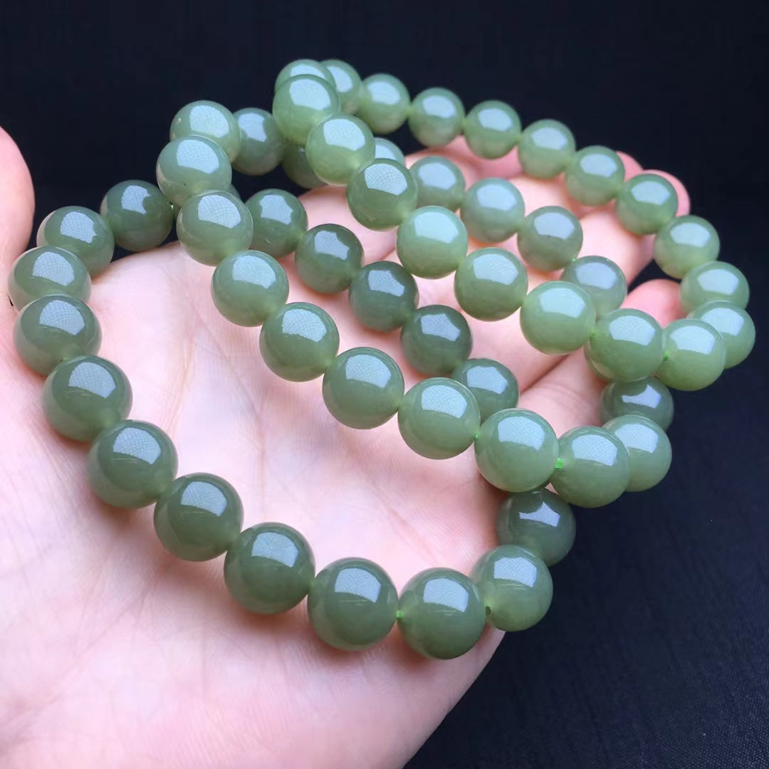 8mm-14mm Premium Quality Certified Natural Hetian Jade Bracelet Qiemo Sky Blue Nephrite