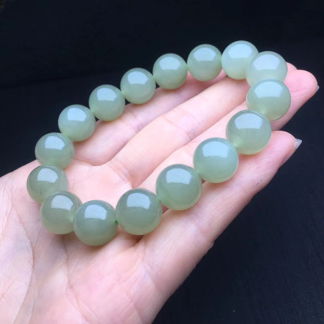 8mm-14mm Premium Quality Certified Natural Hetian Jade Bracelet Qiemo Sky Blue Nephrite