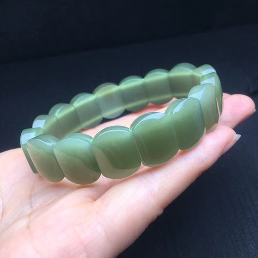 Certificate Green Siberian Jade Bracelets Hetian Jade Flat Bead Bracelet