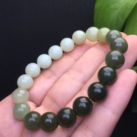 Certificate hetian jade 10mm gradient color beads bracelet