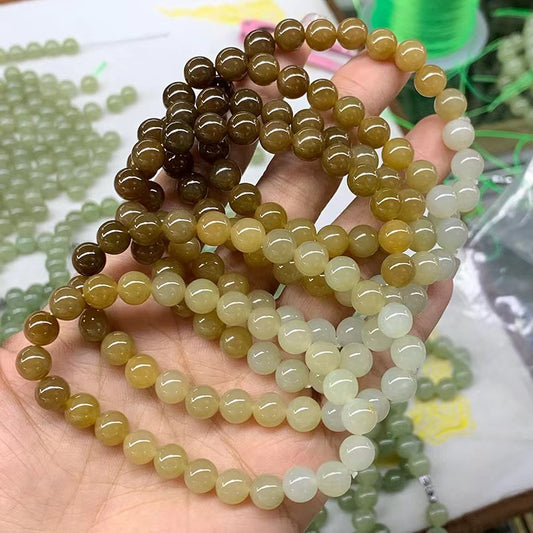 8mm Beads Authentic Gradient Caramel to White Hetian Jade Bracelet