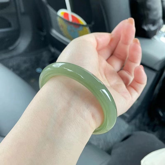 54mm-64mm Natural Certified Hetian jade Lake Green Qinghai Nephrite Bangle