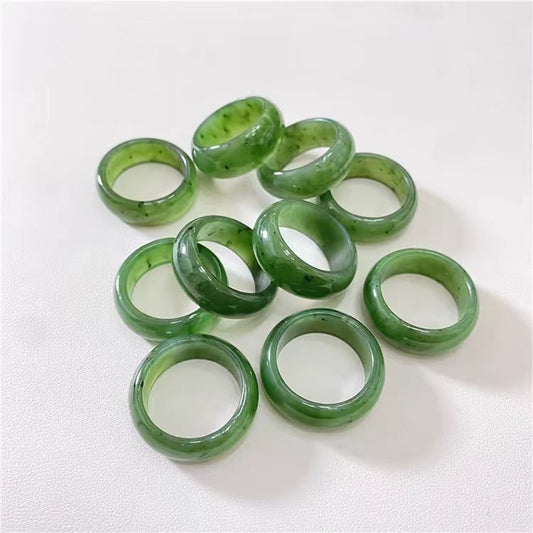 Certified Siberian Green Jade  Nephrite Narrow Band Rings