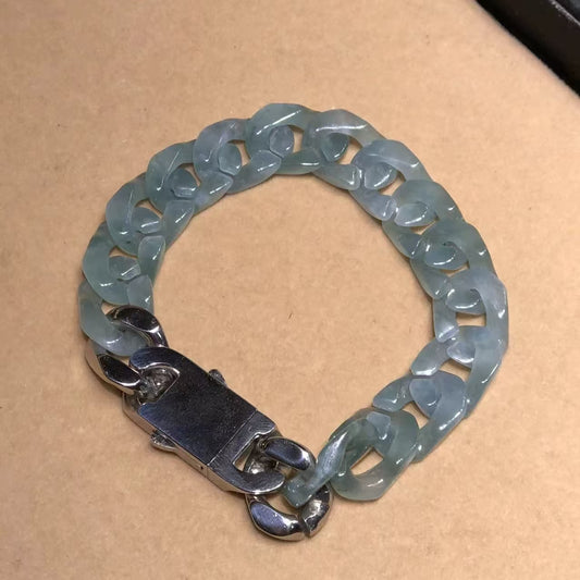 Blue Water Jade Cuban Link Bracelet